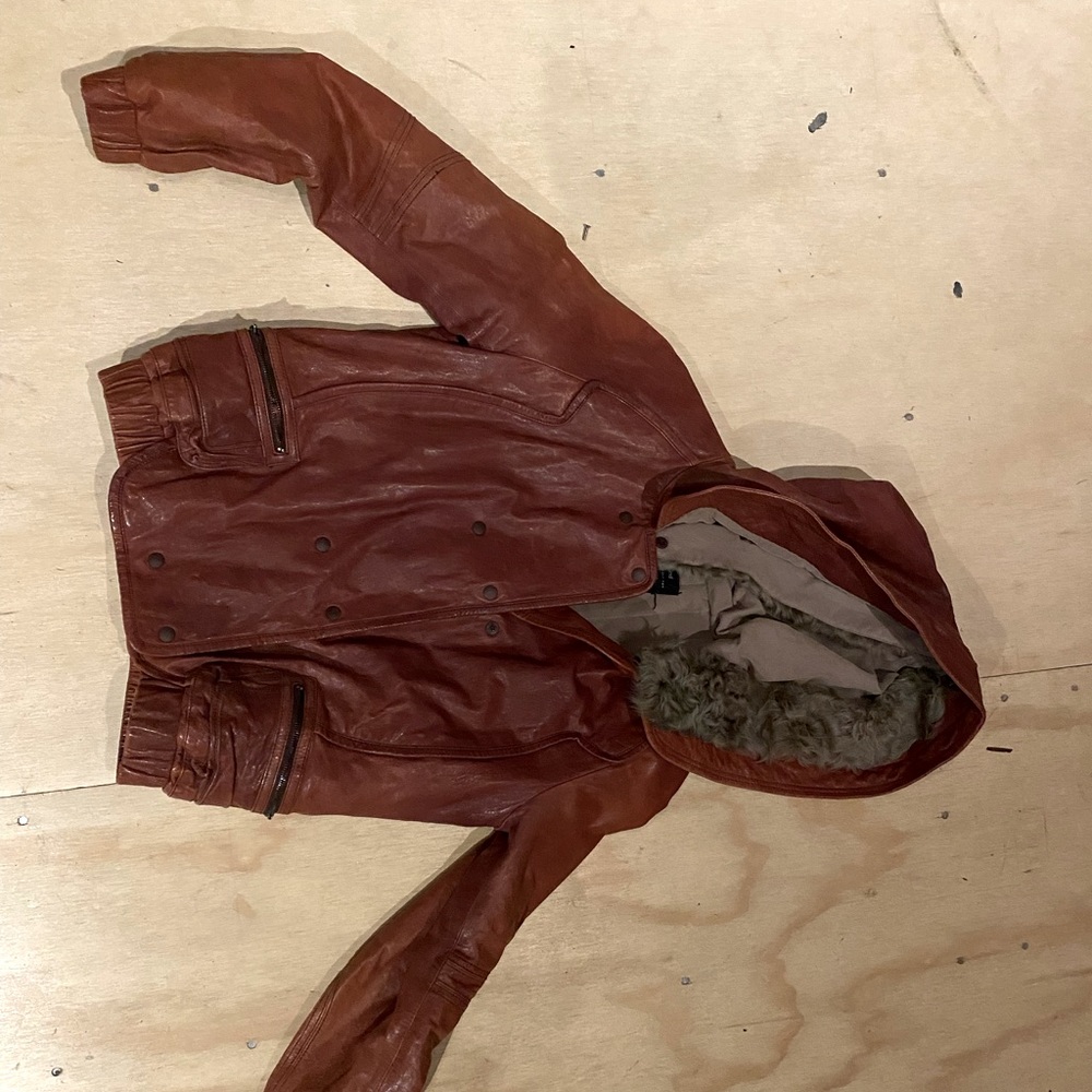 O’2nd Quilted Leather Bomber with fur hood.